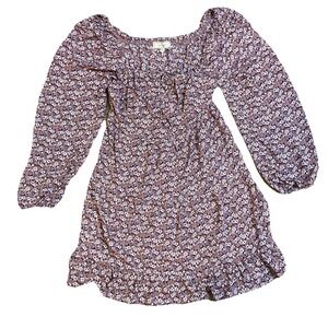 No Comment Floral Boho Dress Womens L Mauve Cottagecore Prairie Romantic Flowy